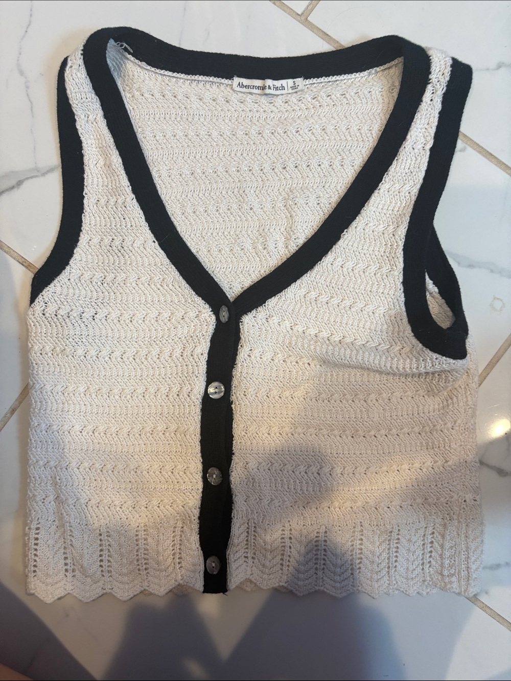 Abercrombie & Fitch Cream Knit Button-Front Tank with Black Trim